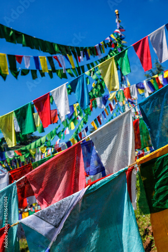 Buddhist prayer flags lunga in McLeod Ganj, Himachal Pradesh, India photo