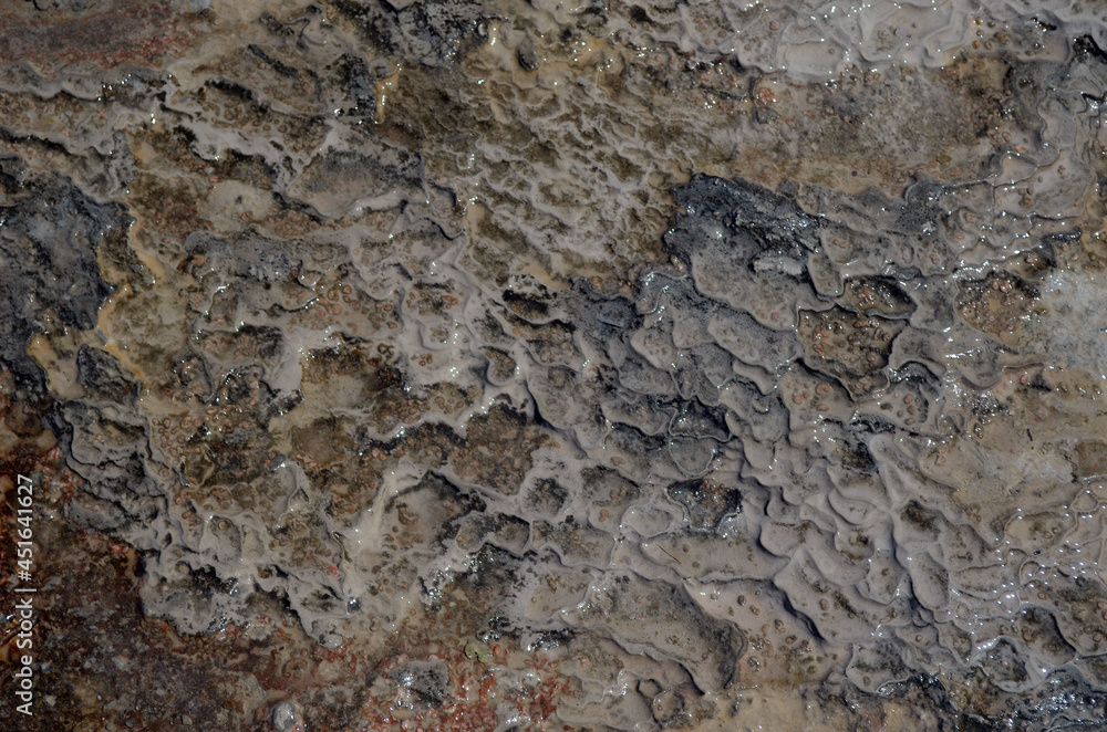 Pamukkale travertine texture. Wavy limestone textured deposits on terraces of carbonate minerals in Pamukkale, Turkey. Pamukkale travertine texture. Wavy limestone textured deposits on terraces of carbonate minerals in Pamukkale, Turkey.