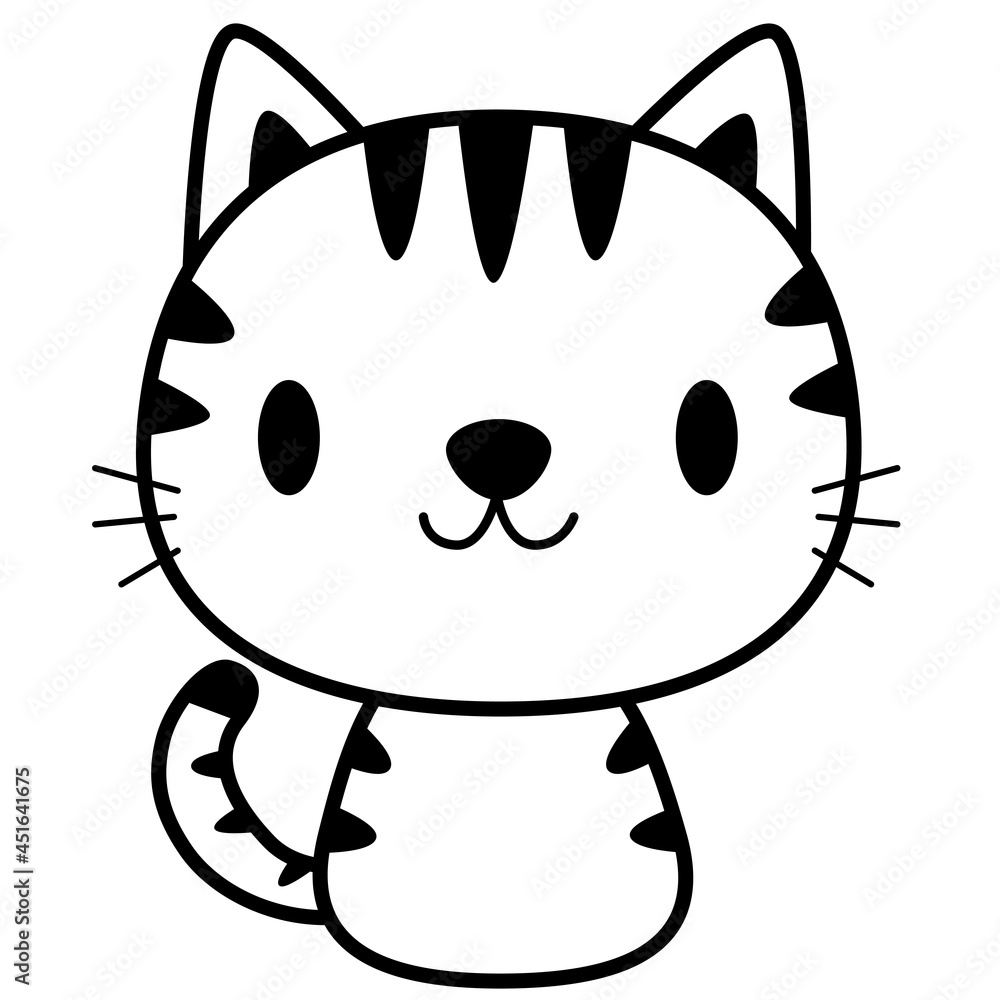 Obraz premium 動物 イラスト 【黒ライン】ネコ06