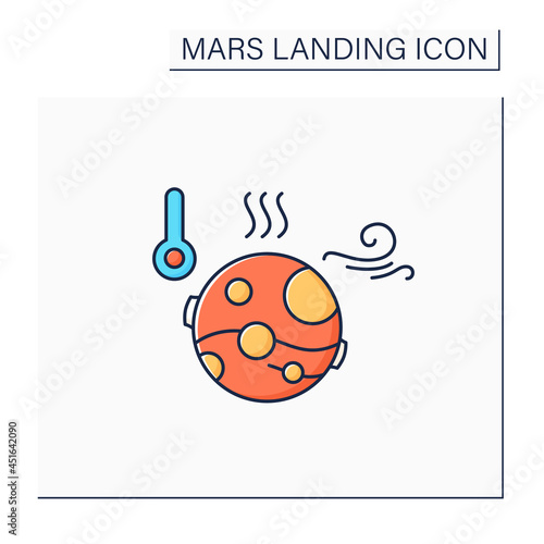 Mars climate color icon.Poor climatic living conditions.Mars landing concept. Isolated vector illustration