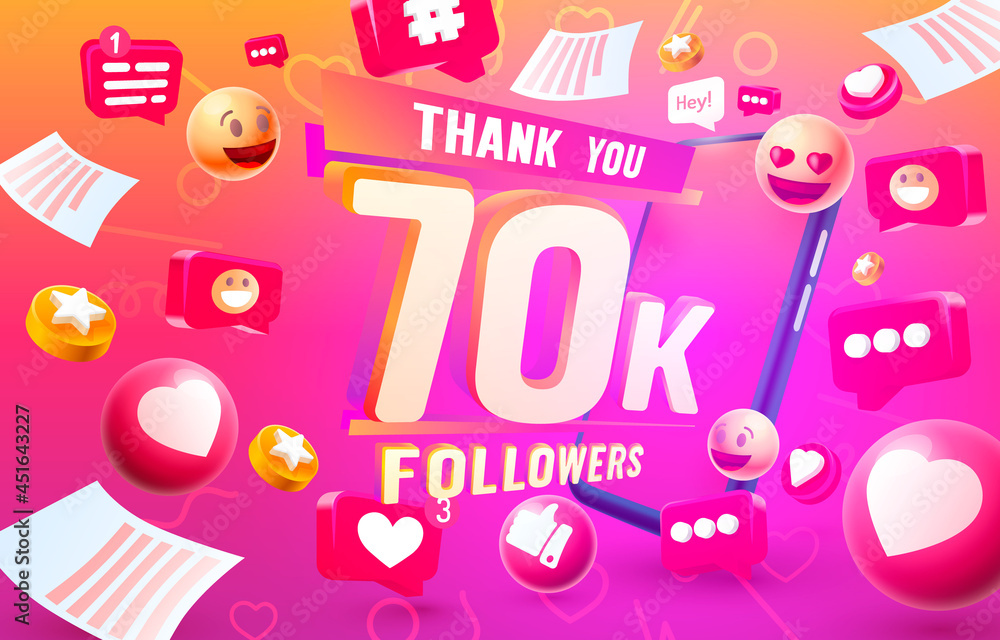 Thank you followers peoples, 70k online social group, happy banner ...