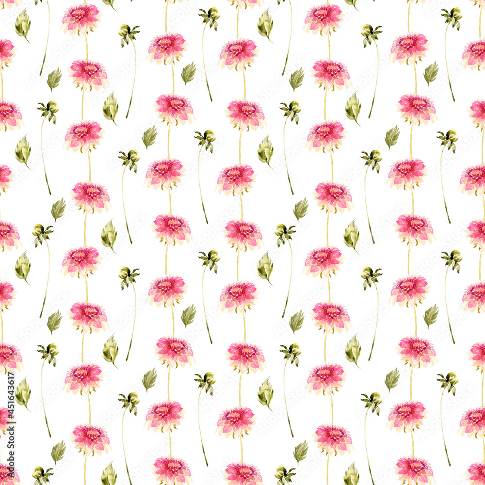 Fototapeta premium Watercolor seamless patterns with flowers, festive bouquets and individual elements of bouquets