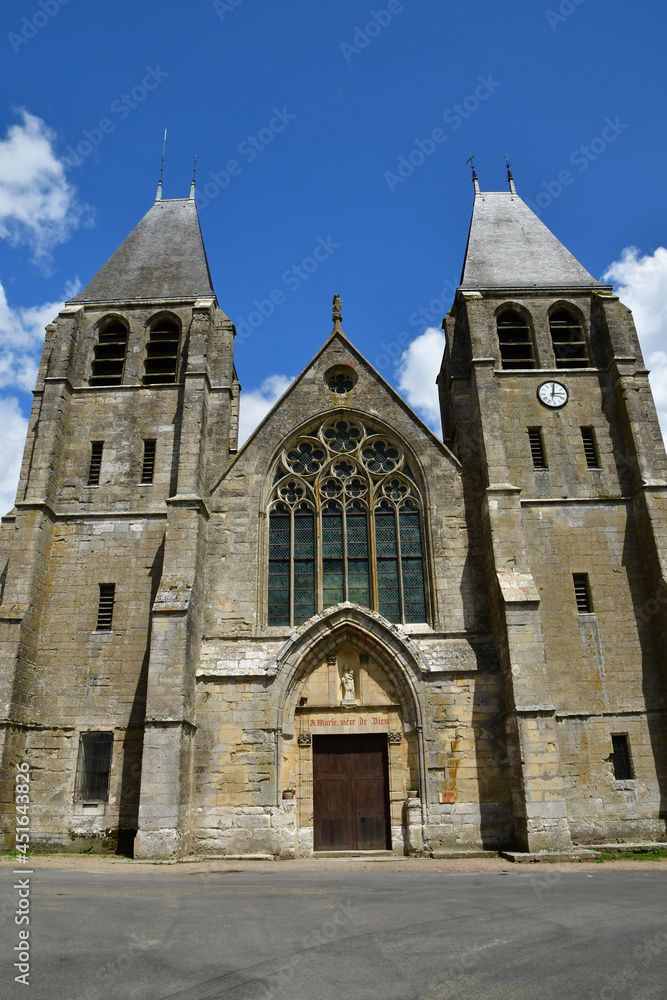 Ecouis, France - july 10 2019 : the collegiate church built between 1310 and 1313