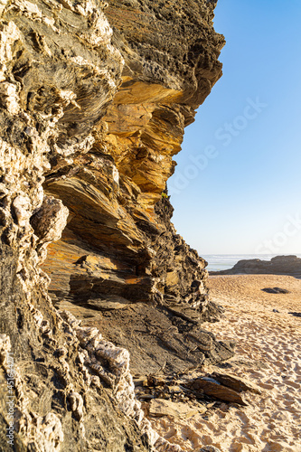 Beautiful rocks on the seashore in Portugal beach