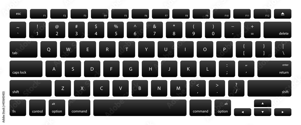 Computer keyboard with black key buttons. Computer keyboard black buttons,  letters, numbers and symbols. Digital template of keyboard with English  language vector de Stock | Adobe Stock