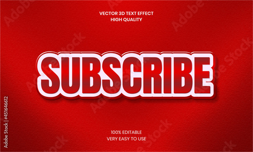 Subscribe 3D Text Effect  Style, Shiny, Red Bold 3D Text Style Font Premium Vector. 