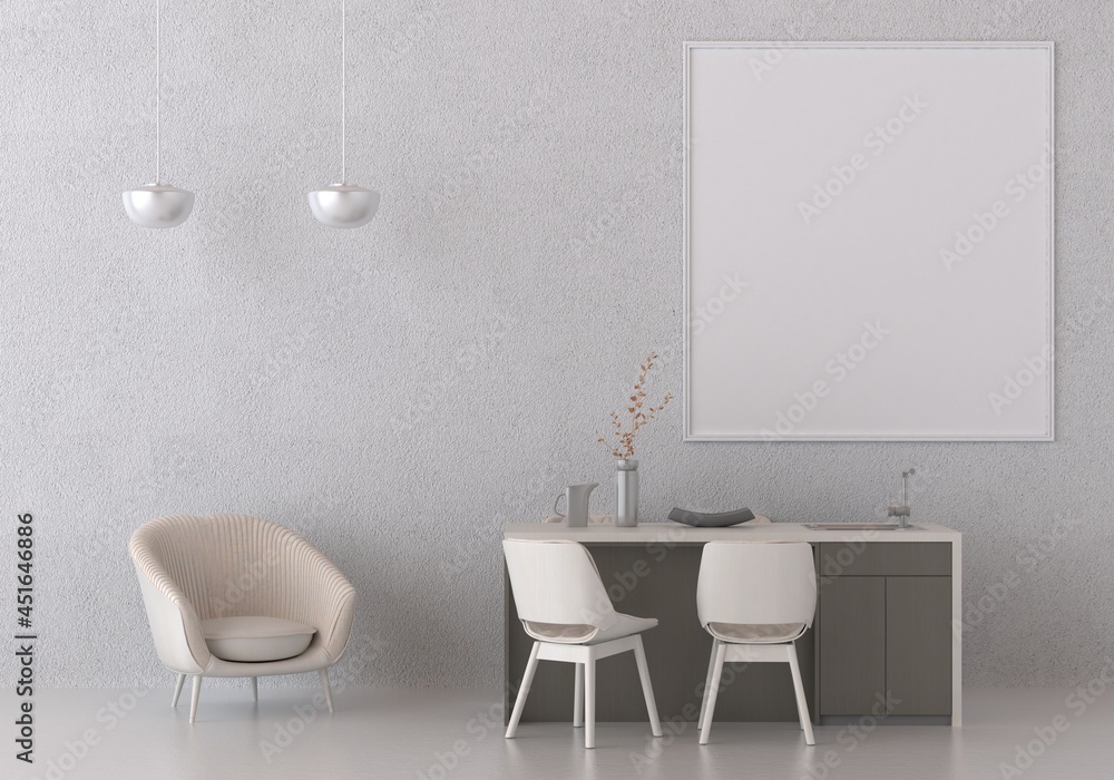 3D mockup photo frame on wall workplace at home 3D mockup photo frame on wall workplace at home