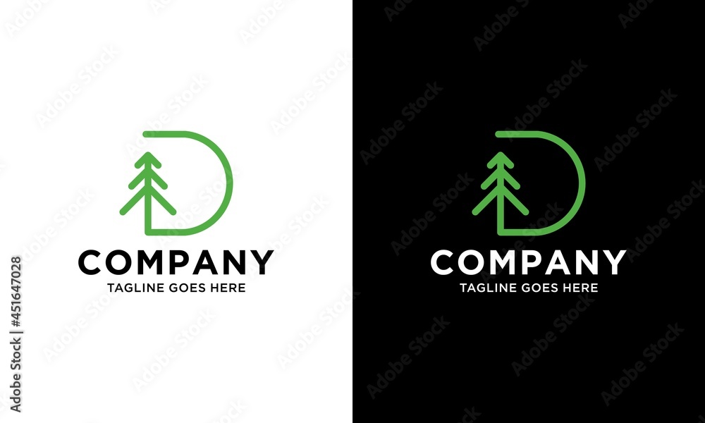 initial letter D with Hemlock, Evergreen, Pines, Spruce, Cedar trees logo design initial letter D with Hemlock, Evergreen, Pines, Spruce, Cedar trees logo design