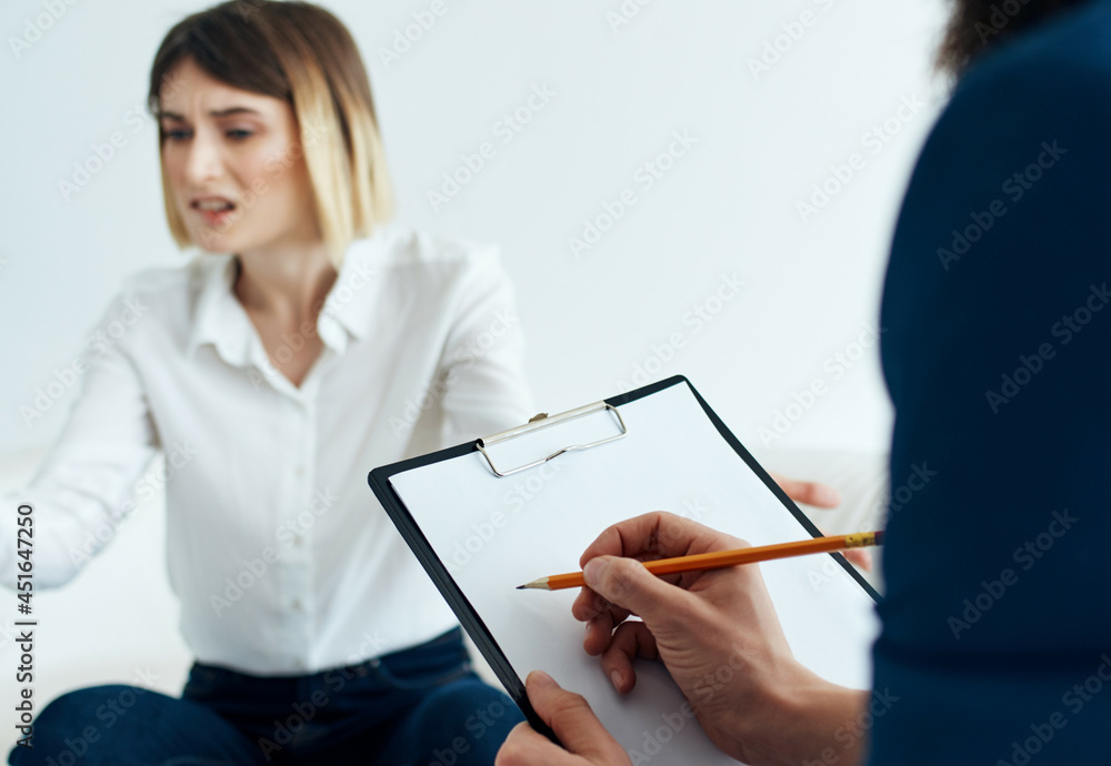 woman psychologist visit doctor health problems therapy stress