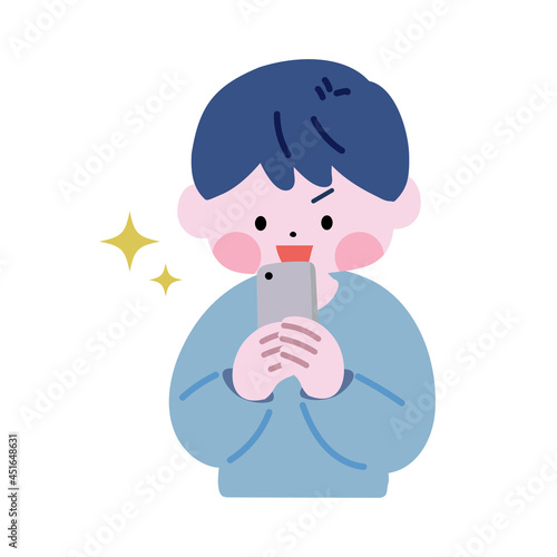 希望に満ちた目でスマホの画面を見つめる男性