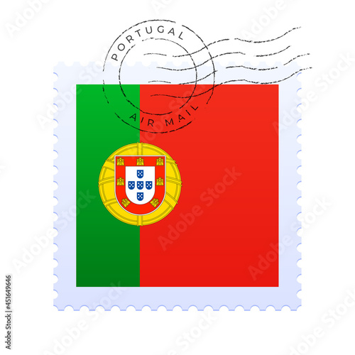 portugal postage mark. National Flag Postage Stamp isolated on white background vector illustration. Stamp with official country flag pattern and countries name