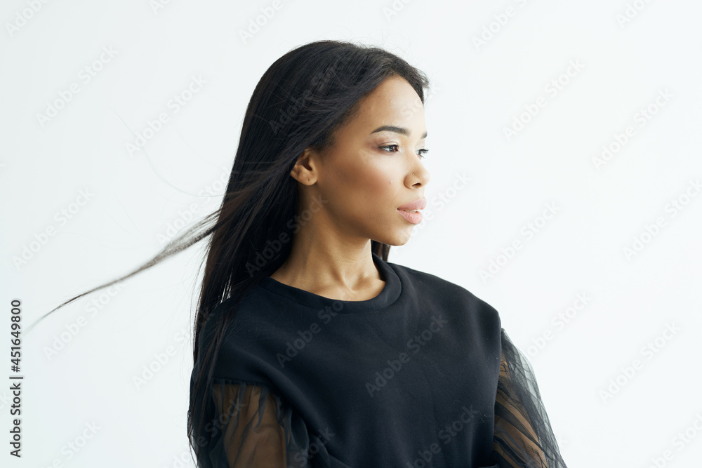 pretty woman gypsy appearance dark shirt cosmetics posing glamor pretty woman gypsy appearance dark shirt cosmetics posing glamor