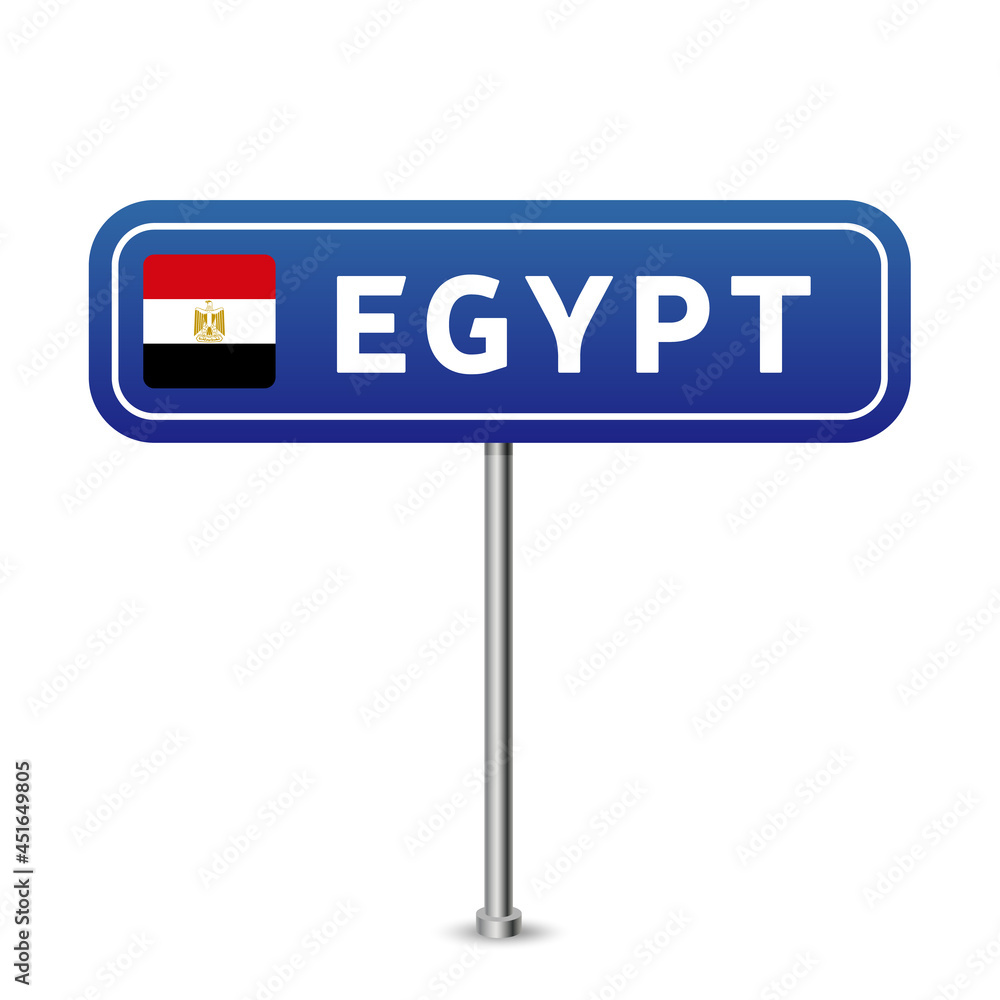 egypt road sign. National flag with country name on blue road traffic signs board design vector illustration. egypt road sign. National flag with country name on blue road traffic signs board design vector illustration.