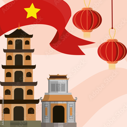 vietnam temples and flag