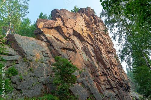 Rock Pillar Kitayskaya Stenka in the Stolby Nature Reserve in Krasnoyarsk, Russia