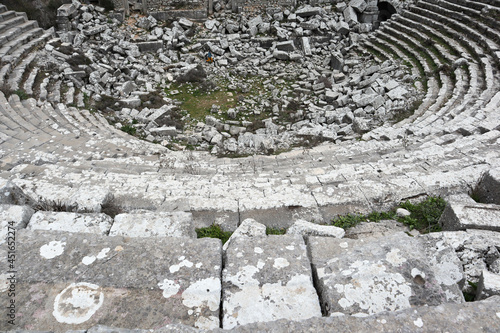 beautiful view of ancient theatre in abandoned city Termessos tahat lost in Turkey mountains