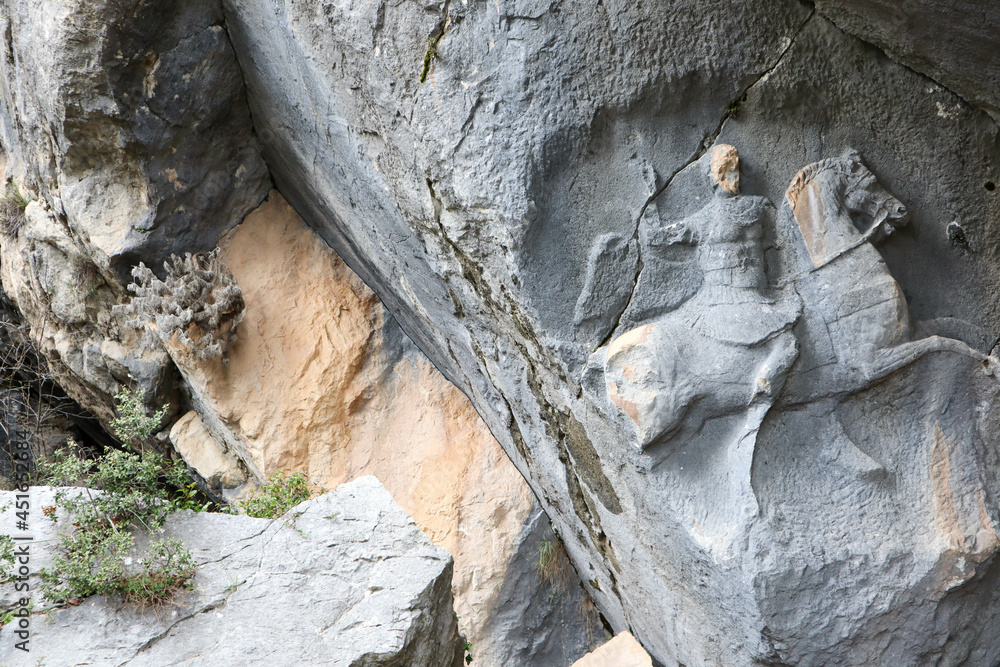 horseman on a rock - ancient city Termessos Alcetas grave, Turkey horseman on a rock - ancient city Termessos Alcetas grave, Turkey