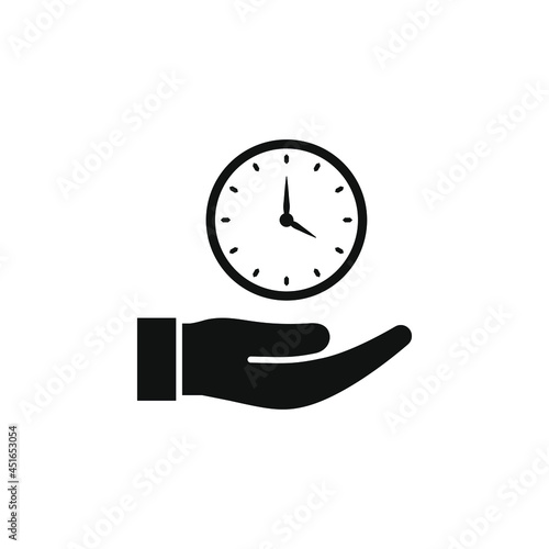 Time management icon. A clock on hand flat style isolated on white background. Vector illustration