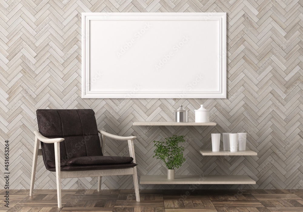 3D Mockup photo frame in Modern interior of living room 3D Mockup photo frame in Modern interior of living room