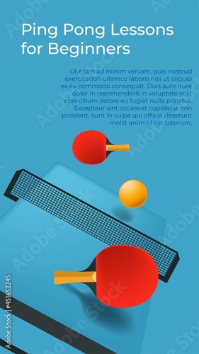 Ping pong lessons for beginners banner with info