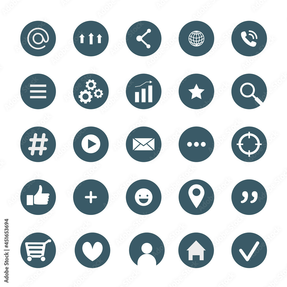 A set of icons for a website, the Internet or social networks. Informative icons for business cards. Email, arrows, address information, phone number.