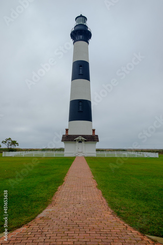 The famous Horizontal striped Bodie Island Lighthouse on the Outer Banks of Cape Hatteras