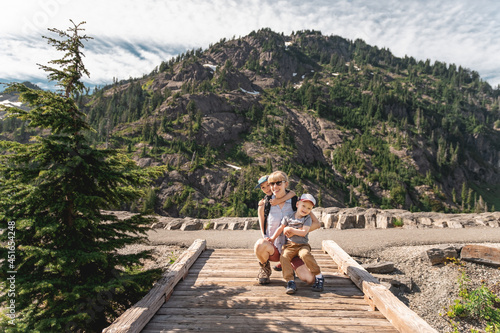 Mother and sons hiking at Heather Meadows in the Mt. Baker-Snoqualmie National Forest photo