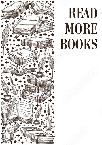 Read more books, vintage banner with textbooks