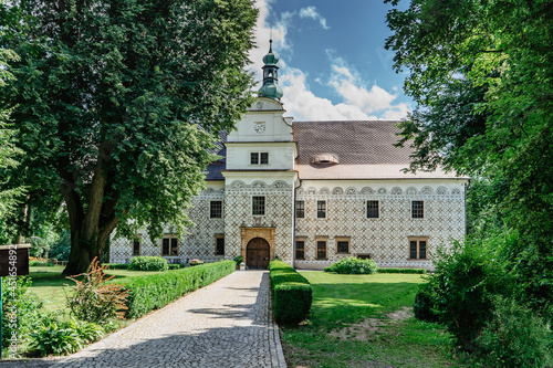 Chateau Doudleby nad Orlici,Czech Republic.Renaissance castle with graffito facade surrounded by English park.It was used as summer residence and hunting lodge.Sightseeing in Czech countryside photo