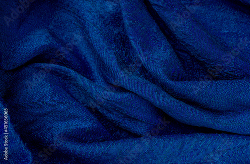 Folds Blue Textured Fabric Background Close up
