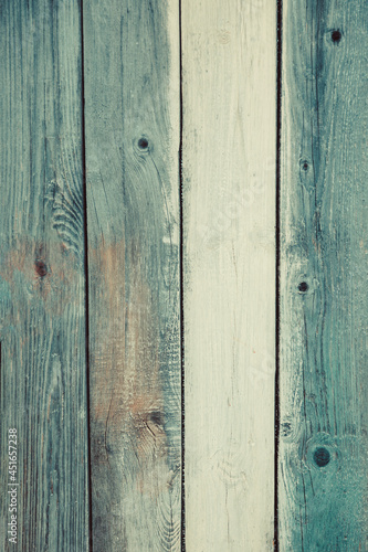 Blue and white old wooden background. Flat lay. Top view. © Juliana