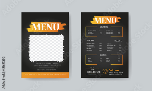 Restaurant menu design. Vector menu flyer template for cafe, coffee house, restaurant, bar. Food and drinks design. chalkboard background vector illustration design.