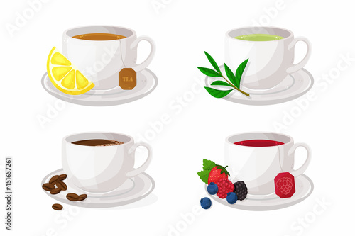 Tea and coffee set. Berry, green and black tea.