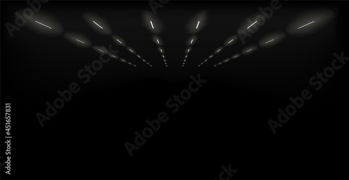Underground garage lights perspective background. Metro station, industrial hall light. Car park hangar illustration