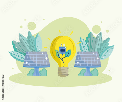 solar panel and bulb energy