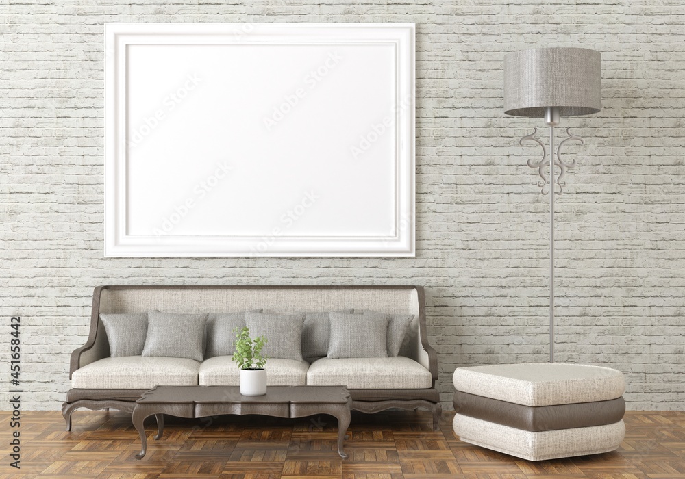 Fototapeta premium 3D Mockup photo frame in Modern interior of living room