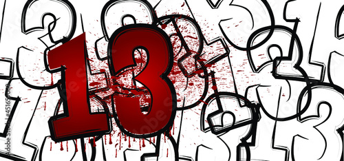 Friday 13 icon. Thirteen lucky number or unlucky number, friday 13th sign. Happy halloween day, october. Angry day. Flat vector blood pictogram.
