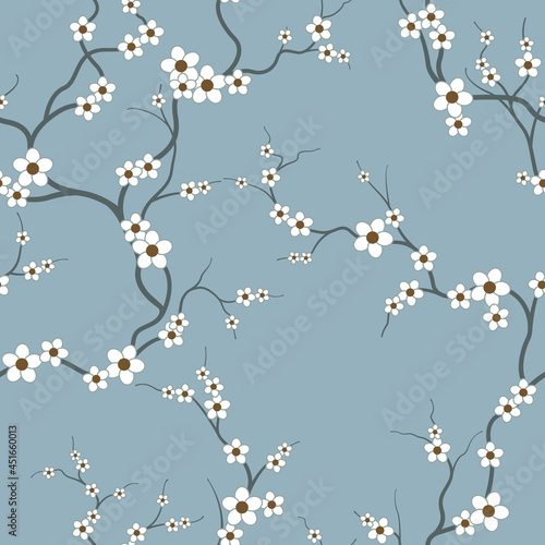 seamless pattern of flowers, branches and leaves