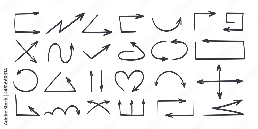 Arrows icons. Doodle arrows. Vector arrows. Arrows elements waypoints. Vector illustration Arrows icons. Doodle arrows. Vector arrows. Arrows elements waypoints. Vector illustration