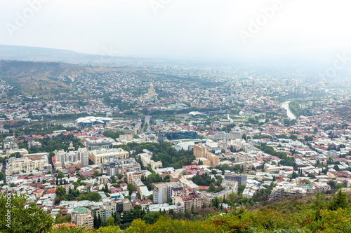 Panoramic view of Tbilisi with Sameba, Trinity Church and other landmarks