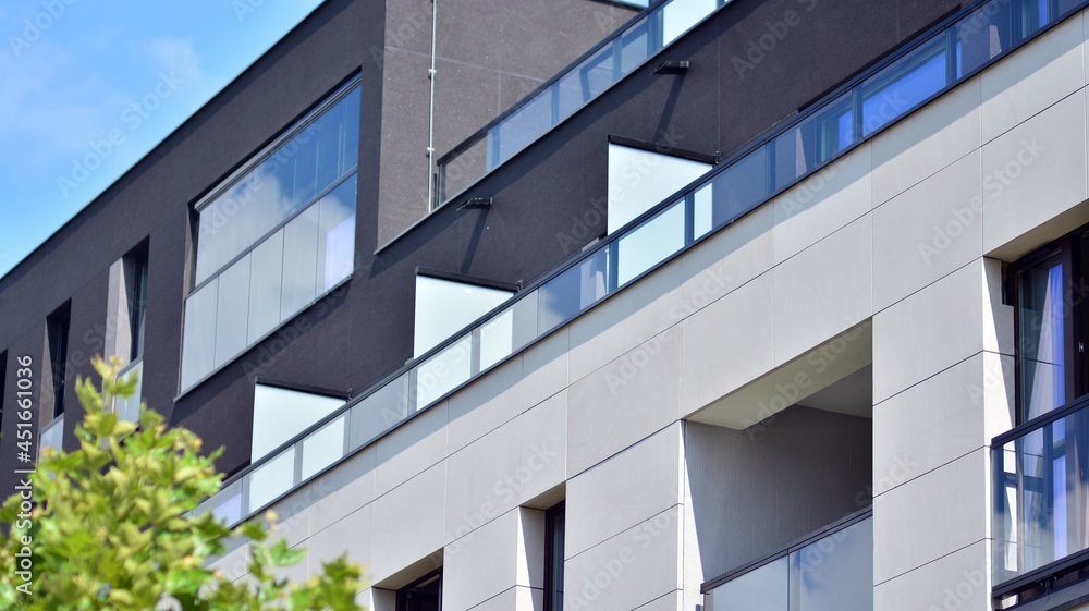 Modern office building with white walls on blue sky. Modern office building with white walls on blue sky.