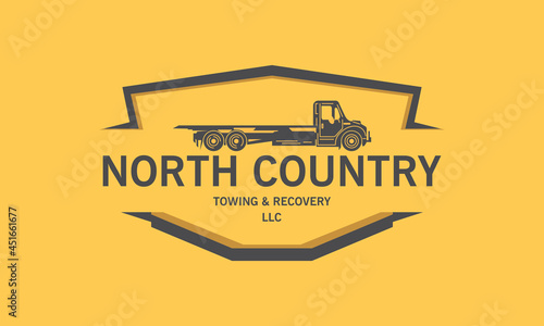 North country, Towing and Recovery LCC Vintage Logo, Breakdown cover. Recovery service, Design vector isolated on black background. [Converted]