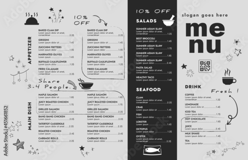 Restaurant cafe menu, template design. Single page food menu template.