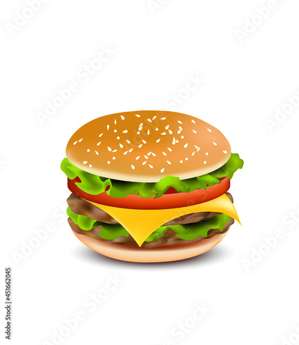 Double burger on white background, realistic vector