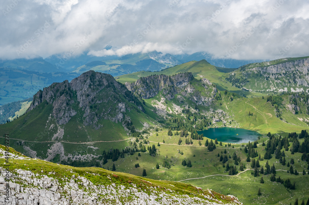epic view of Diemtigtal with Seebergsee in the Bernese Alps