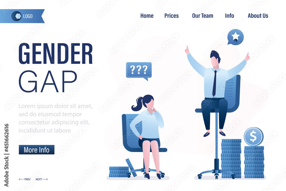 Gender gap, landing page template. Inequality in work. Colleagues with pay gap. Advantage for businessman over business woman on career ladder. Gender gap, landing page template. Inequality in work. Colleagues with pay gap. Advantage for businessman over business woman on career ladder.