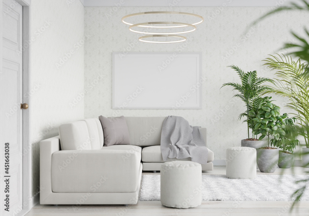 Fototapeta premium 3D Mockup photo frame in Modern interior of living room