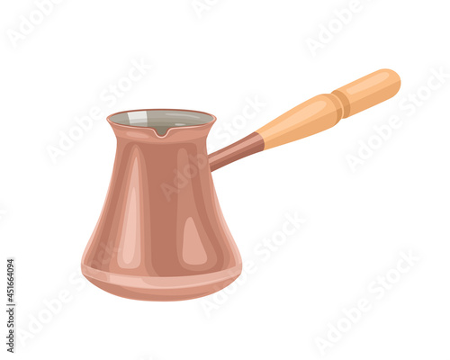 Turkish coffee pot or Cezve isolated on white background. Vector illustration in cartoon flat style.