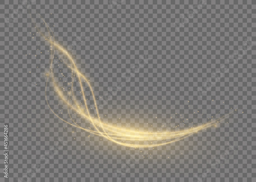 Golden line with light effect, dynamic gold waves.