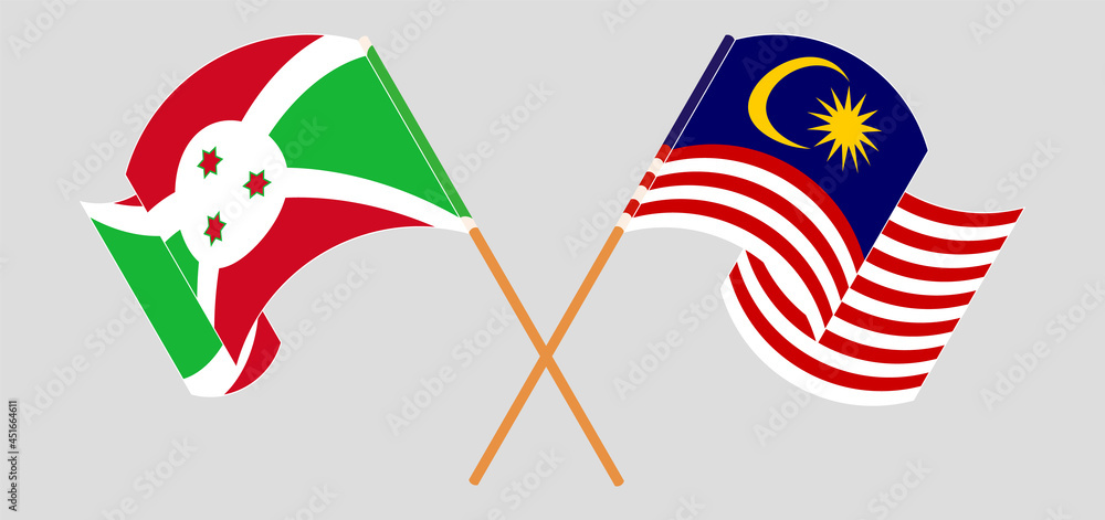 Fototapeta Skrzyżowane i machające flagami Burundi i Malezji